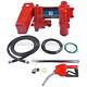 12v 15 Gpm Fuel Transfer Pump With Discharge Hose & Auto Red Nozzle For Gas Diesel