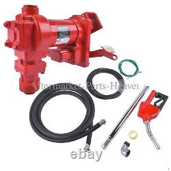12V 15 GPM Fuel Transfer Pump with Discharge Hose & Auto Red Nozzle for Gas Diesel
