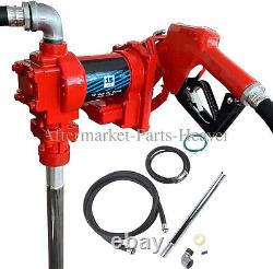 12V 15 GPM Fuel Transfer Pump with Discharge Hose & Auto Red Nozzle for Gas Diesel