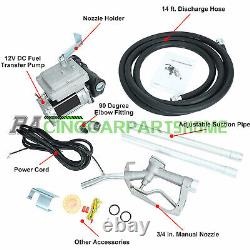 15GPM 12V Diesel Gas Fuel Gasoline Transfer Pump Manual Nozzle Kit with 14'' Hose
