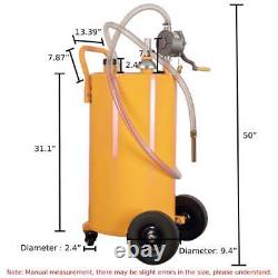 35 Gallon Gas Caddy Tank Gasoline Fluid Diesel Wheel Rotary Pump and 8FT Hose