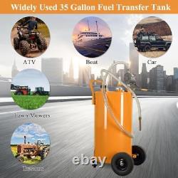 35 Gallon Gas Fuel Diesel Caddy Transfer Tank with Rotary Pump with Wheels Yellow