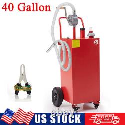 40 Gallon Fuel Caddy Portable Gas Storage Tank with Manual Transfer Pump & 4 Wheel