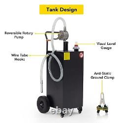 40 Gallon Gas Caddy + Pump Gasoline Tank Fuel Storage Tank Portable 2 Wheels BLK