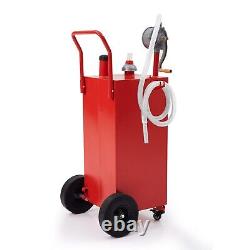 40 Gallon Gas Caddy + Pump Gasoline Tank Fuel Storage Tank Portable 2 Wheels Red