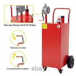 40 Gallon Gas Caddy + Pump Gasoline Tank Fuel Storage Tank Portable 2 Wheels Red