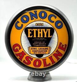 CONOCO ETHYL Yellow Background 13.5 Gas Pump Globe SHIPS ASSEMBLED