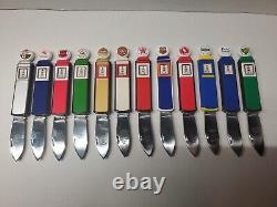 Franklin Mint Gas Pump Knives Lot Of 12 with Zipper Cases And CofAs