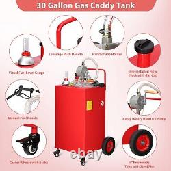 Fuel Caddy 30 Gal Portable Gas Caddy on 4 Wheels withManual Transfer Siphon Pump