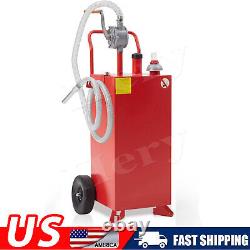 Fuel Caddy Fuel Storage Gas Can Diesel Tank 30 Gallon 2 Wheels with Pump Red