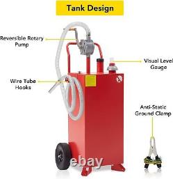 Fuel Caddy Fuel Storage Gas Can Diesel Tank 30 Gallon 2 Wheels with Pump Red