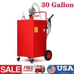 Fuel Caddy Fuel Storage Gas Diesel Tank 30 Gallon 4 Wheels With Manuel Pump Red