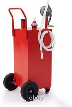 Gas Caddy Fuel Diesel Oil Transfer Tank 4 Wheels Portable with Pump 40 Gallon Red