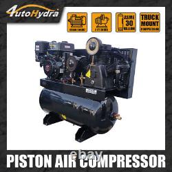 Gas-Powered 180PSI Air Compressor 13HP ASME 30Gallon Truck Bed Piston Pump