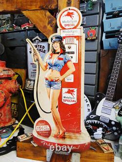 Mobil Gas Pump Pinup Girl U. S. Heavy Steel Sign