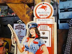 Mobil Gas Pump Pinup Girl U. S. Heavy Steel Sign