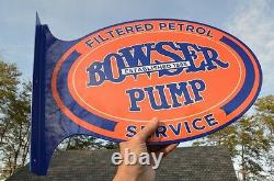 Old Style Bowser Wayne Gas Pump 2 Sd Thick Steel Flange Sign Super! Made In USA