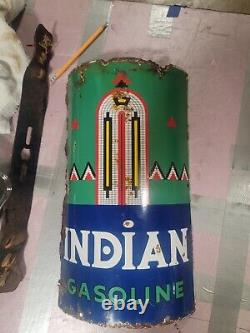 Original Indian Brand, Curved Gas Pump Plate. 1930s. 100% guaranteed original