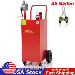 Portable 35 Gallon Gas Caddy Gasoline Diesel Fuel Storage Tank with Pump 4 Wheels