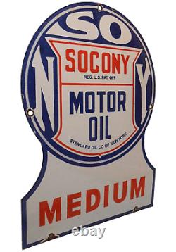 Scarce Socony Motor Oil Medium Antique Cer Porcelain Gas Pump Cut-out Steel Sign