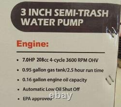 TMG-80TWP 220 GPM 3 Semi-Trash Water Pump with 7 HP Gas Engine, BRAND NEW