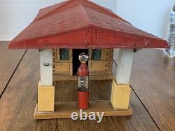 Tin Litho Gibbs Toys Service Station with Gas Pump