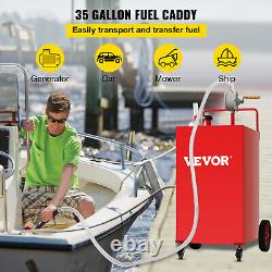 VEVOR Fuel Caddy Fuel Storage Tank 35 Gallon 4 Wheels with Manuel Pump Red