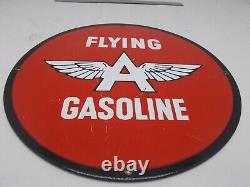 VINTAGE GENUINE FLYING A GASOLINE PORCELAIN on PLATE STEEL SIGN GAS PUMP SIGN