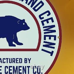 Vintage Bear Brand Portland Cement USA Porcelain Sign Gas Station Pump Motor Oil