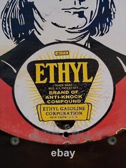 Vintage Ben Franklin Ethyl Gasoline Porcelain Sign Old Gas Pump Plate Fuel Brand