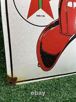 Vintage Fire Chief Porcelain Sign Texaco Gas Pump Station Texas Brand Motor Oil
