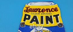 Vintage Lawrence Tiger Paints Porcelain Gas Oil Service Station Pump Plate Sign