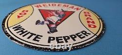 Vintage Weideman Porcelain White Pepper Gas Pump General Store Sign
